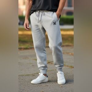 Hurley Men's Gray Elastic Waist Drawstring Fleece Joggers Sweatpants Size M